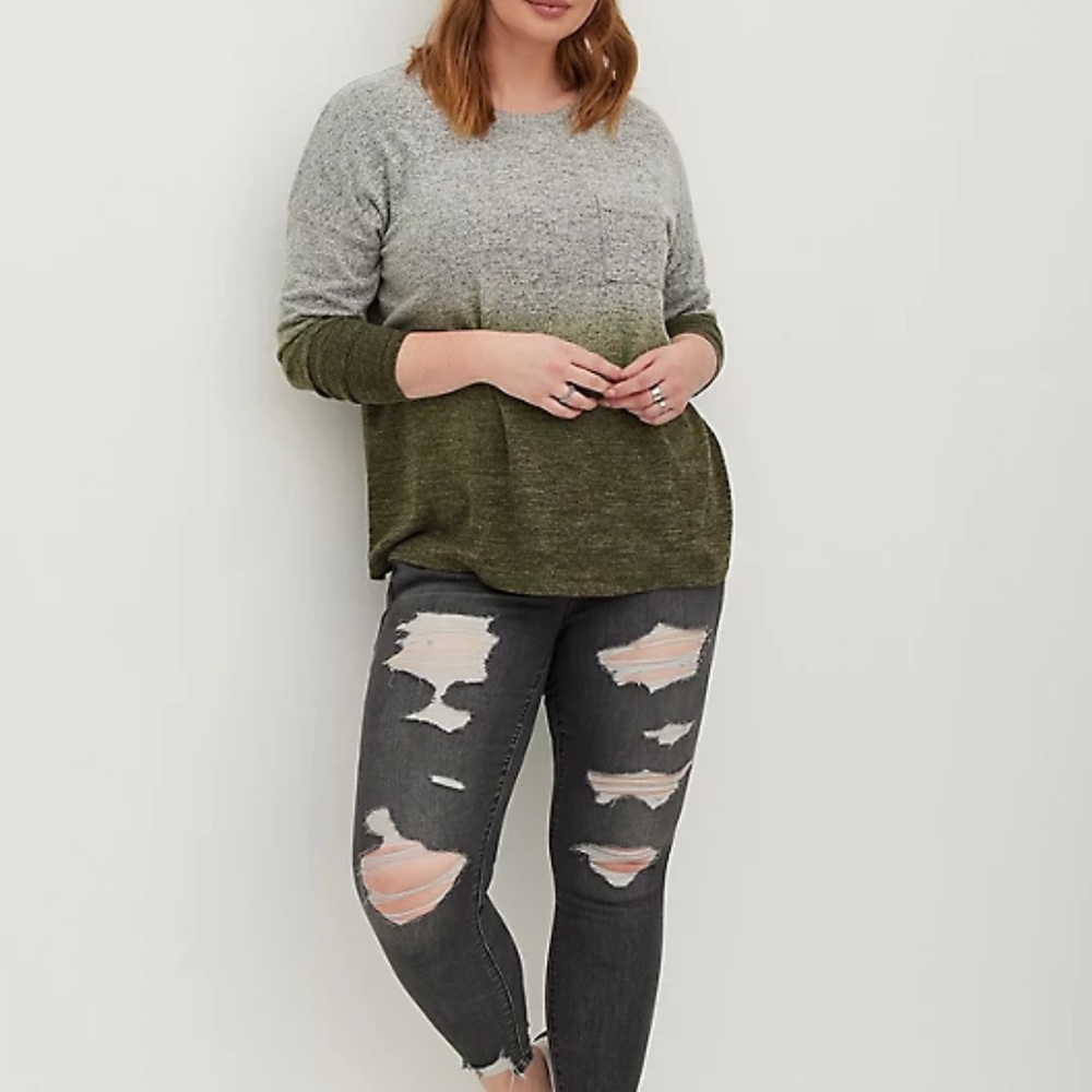 Super Soft Plush Olive Dip Dye Drop Shoulder Relaxed Tee - Picture 2 of 6